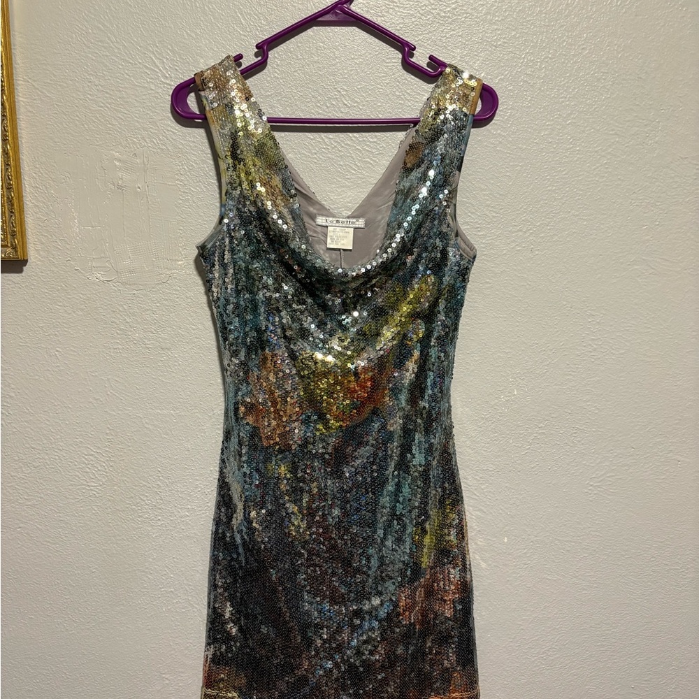 La Belle Multicolor Sequin Backless Dress